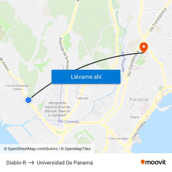 Diablo-R to Universidad De Panamá map