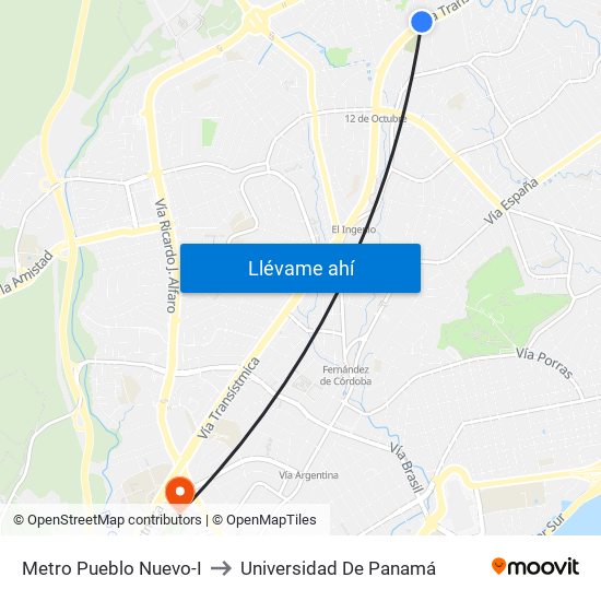 Metro Pueblo Nuevo-I to Universidad De Panamá map