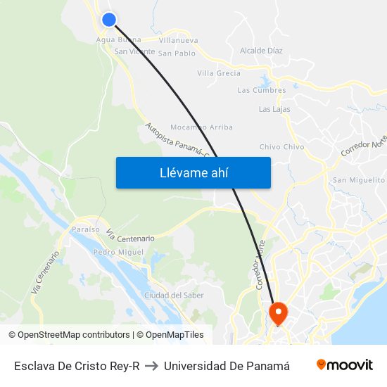 Esclava De Cristo Rey-R to Universidad De Panamá map
