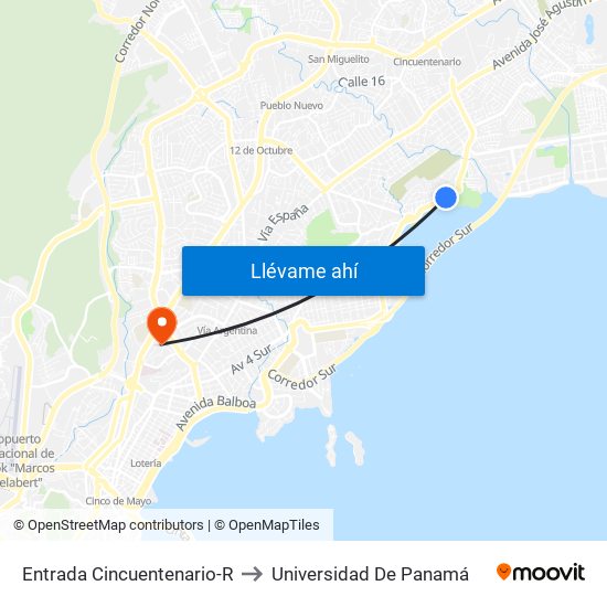 Entrada Cincuentenario-R to Universidad De Panamá map