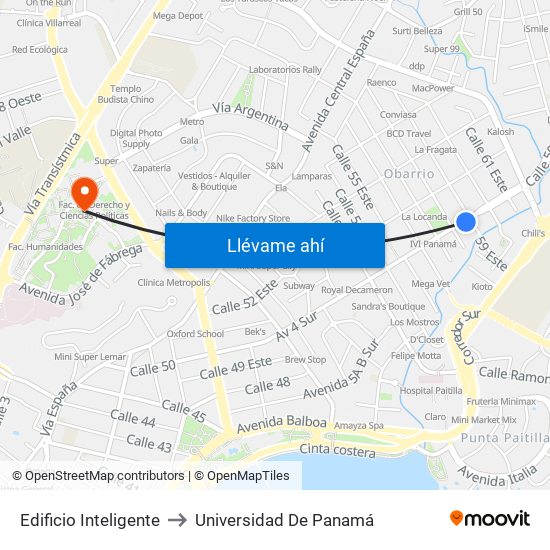 Edificio Inteligente to Universidad De Panamá map