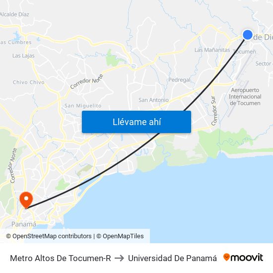 Metro Altos De Tocumen-R to Universidad De Panamá map