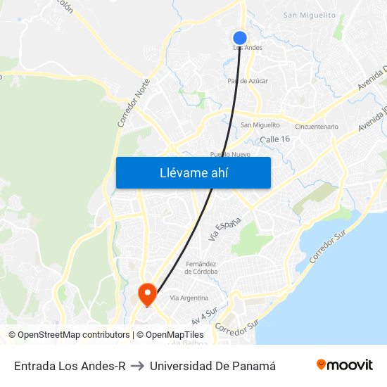 Entrada Los Andes-R to Universidad De Panamá map