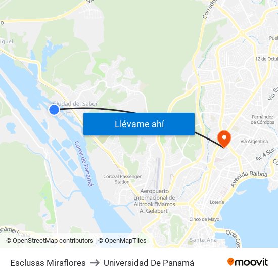 Esclusas Miraflores to Universidad De Panamá map