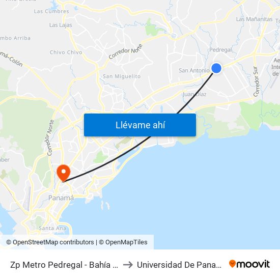 Zp Metro Pedregal - Bahía 02 to Universidad De Panamá map