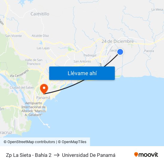 Zp La Sieta - Bahía 2 to Universidad De Panamá map