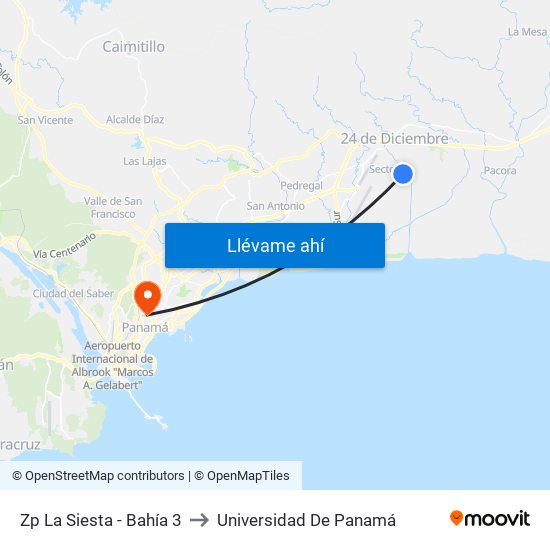 Zp La Siesta - Bahía 3 to Universidad De Panamá map