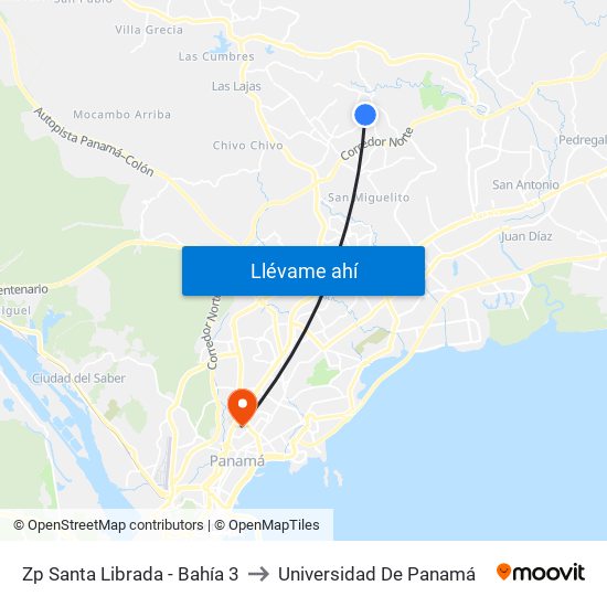 Zp Santa Librada - Bahía 3 to Universidad De Panamá map