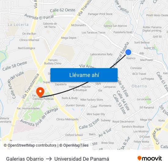 Galerias Obarrio to Universidad De Panamá map