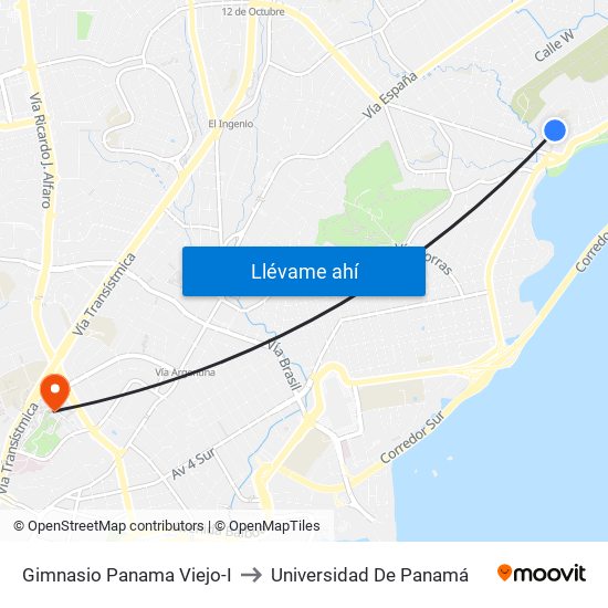 Gimnasio Panama Viejo-I to Universidad De Panamá map