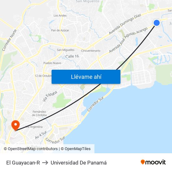 El Guayacan-R to Universidad De Panamá map