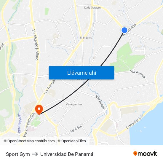 Sport Gym to Universidad De Panamá map