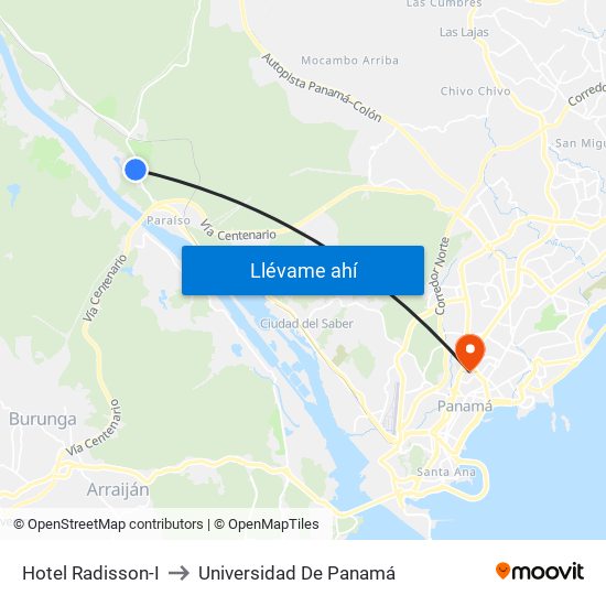 Hotel Radisson-I to Universidad De Panamá map