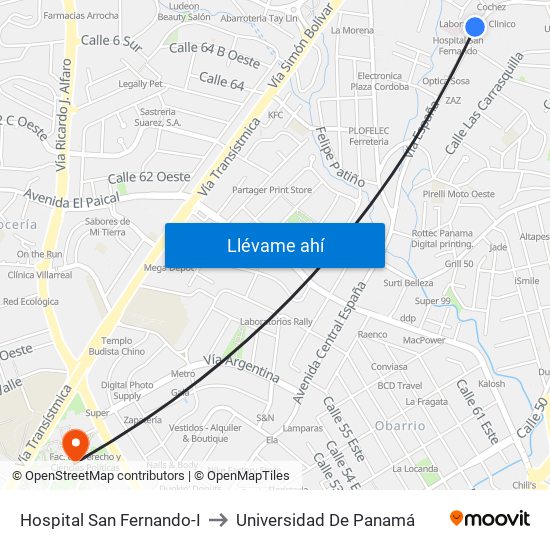 Hospital San Fernando-I to Universidad De Panamá map