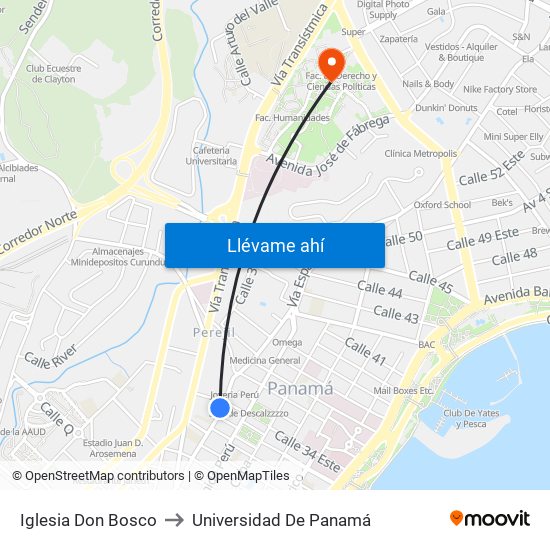 Iglesia Don Bosco to Universidad De Panamá map