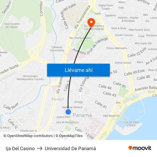Ija Del Casino to Universidad De Panamá map
