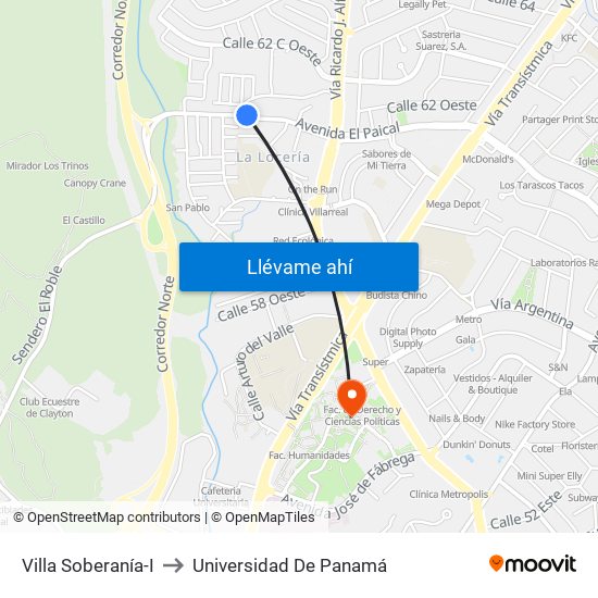 Villa Soberanía-I to Universidad De Panamá map
