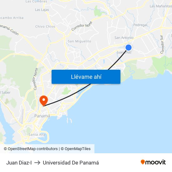 Juan Diaz-I to Universidad De Panamá map