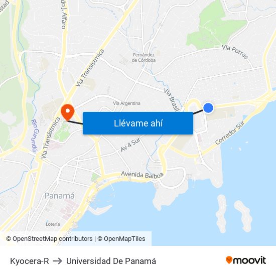 Kyocera-R to Universidad De Panamá map