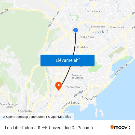 Los Libertadores-R to Universidad De Panamá map