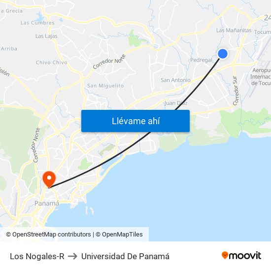 Los Nogales-R to Universidad De Panamá map