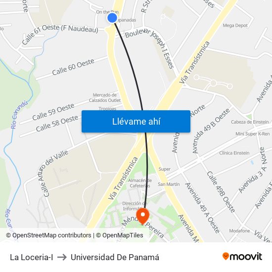 La Loceria-I to Universidad De Panamá map