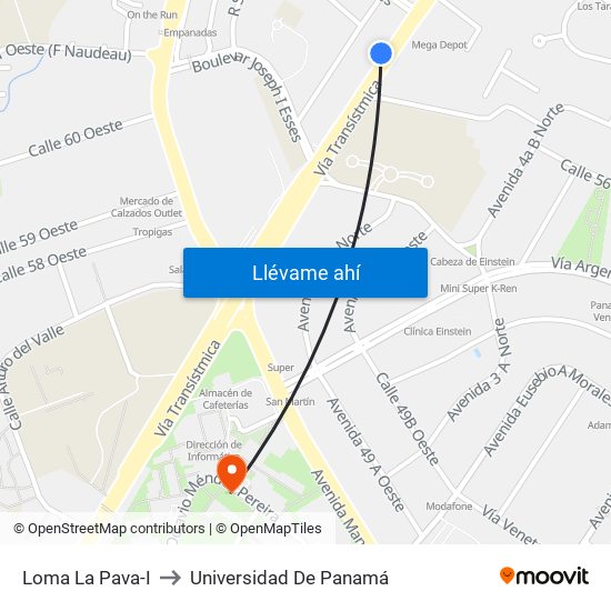 Loma La Pava-I to Universidad De Panamá map