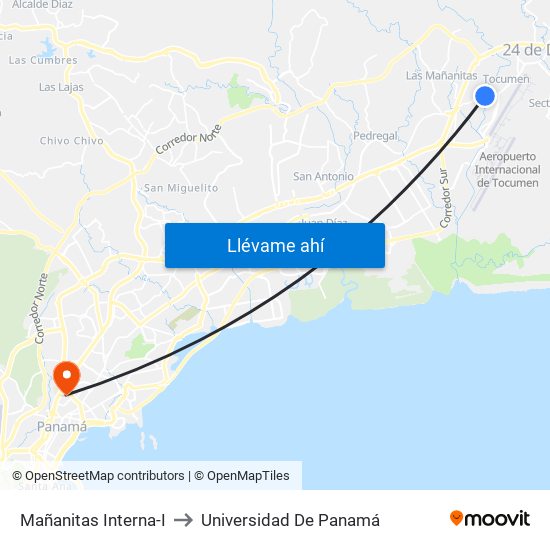 Mañanitas Interna-I to Universidad De Panamá map