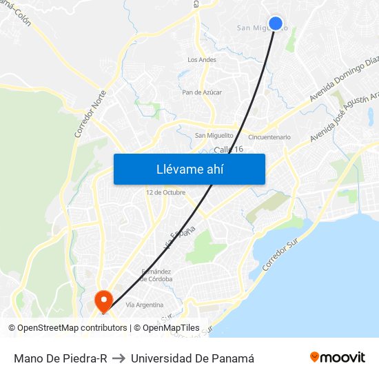 Mano De Piedra-R to Universidad De Panamá map