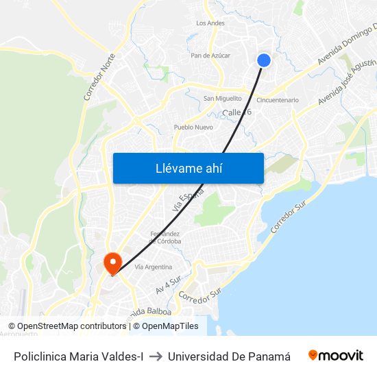 Policlinica Maria Valdes-I to Universidad De Panamá map
