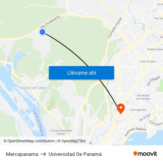 Mercapanama to Universidad De Panamá map