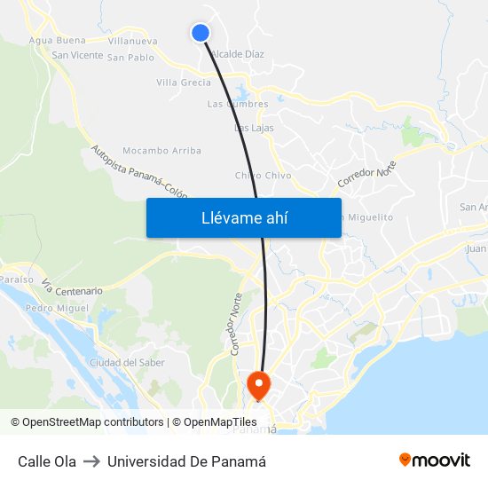Calle Ola to Universidad De Panamá map