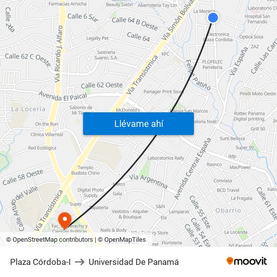 Plaza Córdoba-I to Universidad De Panamá map