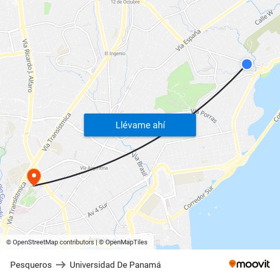 Pesqueros to Universidad De Panamá map