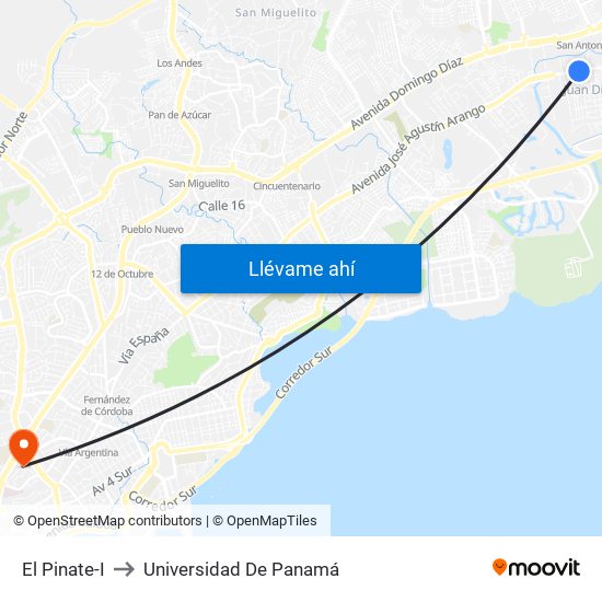 El Pinate-I to Universidad De Panamá map
