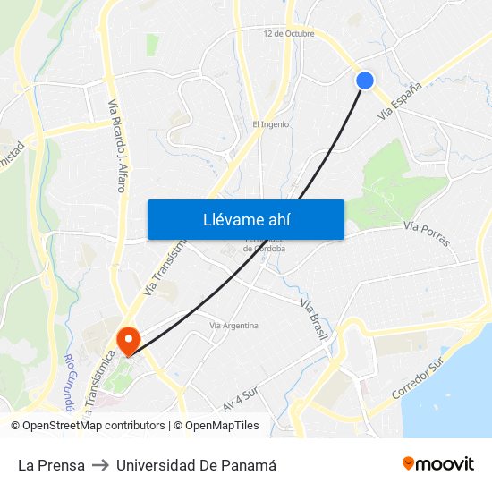 La Prensa to Universidad De Panamá map