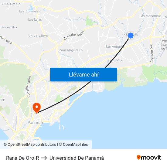 Rana De Oro-R to Universidad De Panamá map