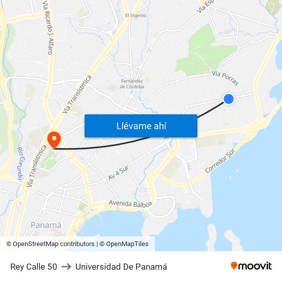 Rey Calle 50 to Universidad De Panamá map
