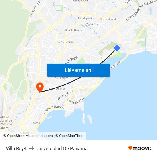 Villa Rey-I to Universidad De Panamá map