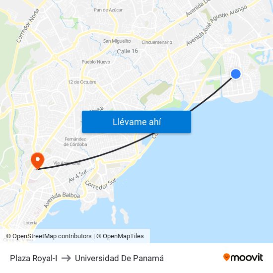 Plaza Royal-I to Universidad De Panamá map