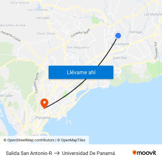 Salida San Antonio-R to Universidad De Panamá map