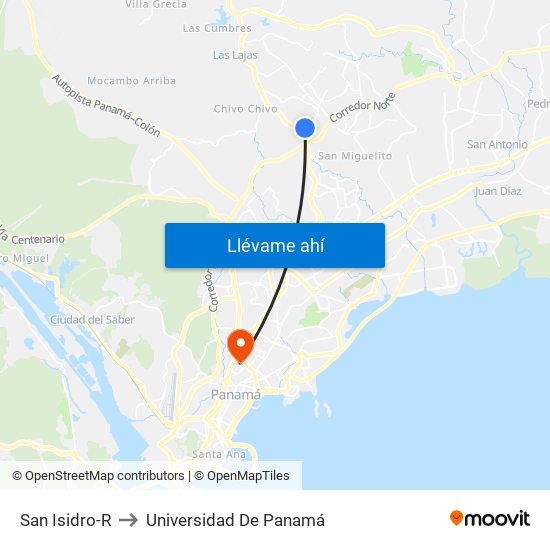 San Isidro-R to Universidad De Panamá map