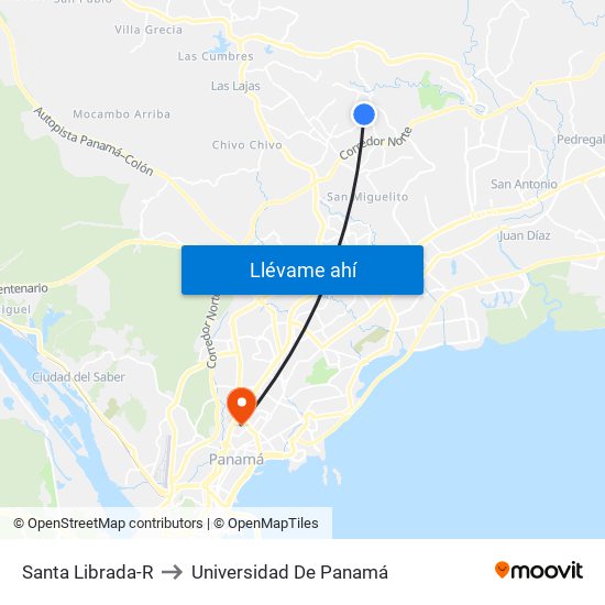 Santa Librada-R to Universidad De Panamá map