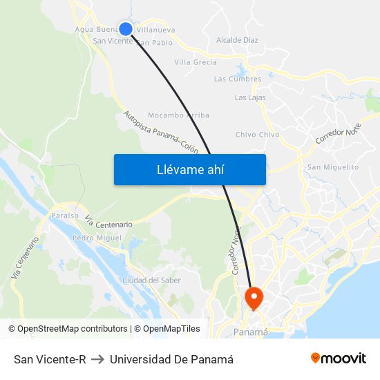 San Vicente-R to Universidad De Panamá map