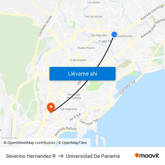 Severino Hernandez-R to Universidad De Panamá map