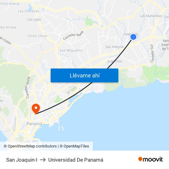 San Joaquin-I to Universidad De Panamá map