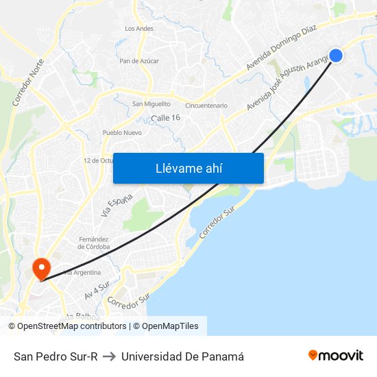 San Pedro Sur-R to Universidad De Panamá map