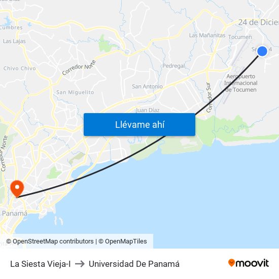 La Siesta Vieja-I to Universidad De Panamá map