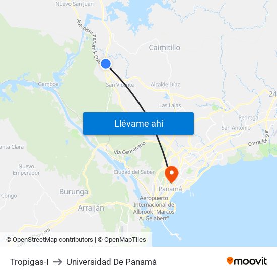 Tropigas-I to Universidad De Panamá map
