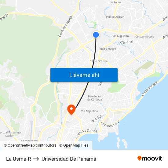 La Usma-R to Universidad De Panamá map